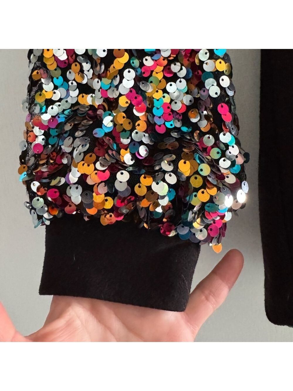 Maximalist Sequin Sleeve Mock Neck Top Statement Party Retro Glam - Picture 4 of 10